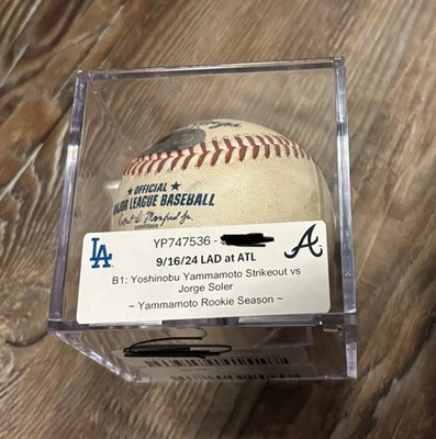 yoshinobu yamamoto Game Used 2024 K Strikeout Baseball Rookie Year Dodgers MLB - Image 1 of 3