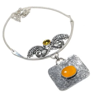 Citrino Piedra Preciosa Hecha A Mano Plata De Ley 925 Joyería Collar 45.7cm - Imagen 1 de 5