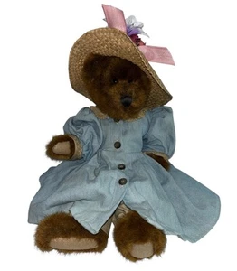 Vintage Boyds Colección Oso AUGUSTA Articulado Azul Vestido Sombrero de Paja Pantalones Retirado - Imagen 1 de 6