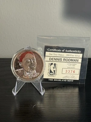 Moneda Conmemorativa Dennis Rodman Highland Mint -1 Troy Oz. Silver HOF/7500 Foto 1 de 4