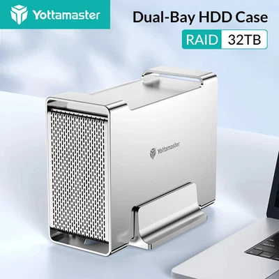Dual Bay RAID USB Type C Hard Drive Enclosure External For 3.5" SATA HDD SSD - Image 1 of 4