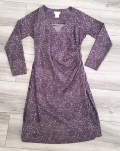 SOFT SURROUNDINGS Dress Faux Wrap Midi Sheath Stretch Purple Gray Floral SZ TL  - Picture 1 of 12