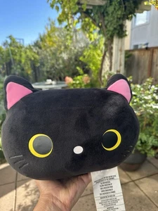 Smile Ichi Round1 Black Cat Face Pillow Plush Bed Cushion Soft - Picture 1 of 10