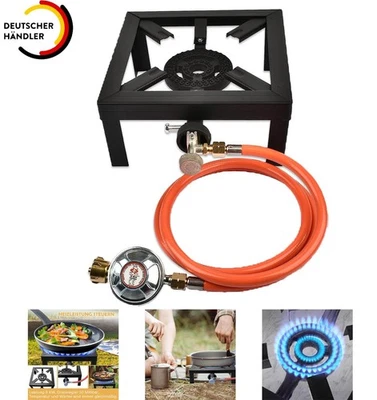 8KW Gaskocher Hockerkocher Gas Kocher Campingkocher mit Schlauch 50m-Bar Regler - Bild 1 von 4