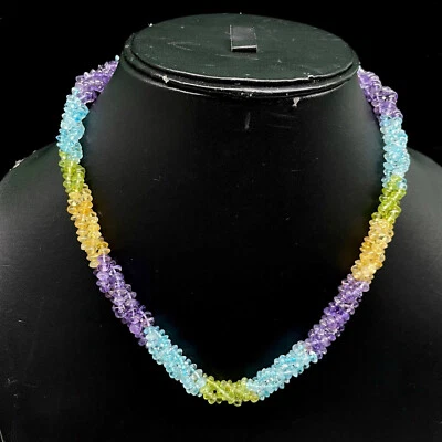 45.7cm 3 Strand Natürlich Multi Edelstein Halskette Cabochon 925 Silber Schließe - Bild 1 von 4