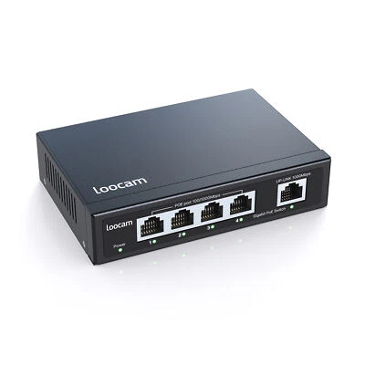 Loocam Gigabit PoE Switch 4 Port 65W Unmanaged Ethernet Switch Plug and Play - Image 1 of 4