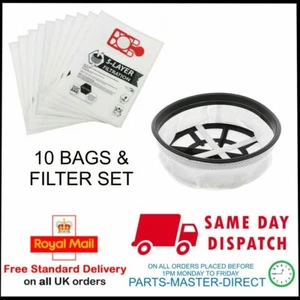FITS NUMATIC NUVAC NNV200 VNR200-2 VNP180 HEPA FLO VACUUM DUST BAG x 10 & FILTER - Picture 1 of 4