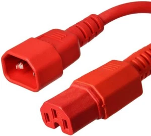 20 PACK LOT 3ft IEC C14 - C15 Red Power Cord 14AWG 15A/1875W 100-250V 1M - Picture 1 of 1