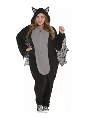 Bat Zipster Costume Halloween Jumpsuit One Piece Jumper Comfy Adult S/M - Image 1 of 4