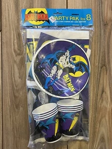 Vintage 80's Batman DC Comics Party Supplies Cups Plates Napkins Tablecloth - Picture 1 of 4