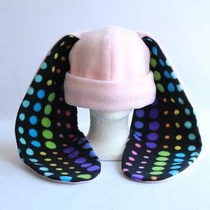 Long ear BUNNY rabbit HAT beanie PINK & POLKA DOT rainbow egg EASTER basket - Picture 1 of 3