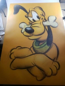 Canvas Style Cartoon Art of Pluto the Dog Disney Framed 16"x23" - Bild 1 von 7