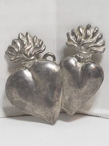 VTG Ex Voto Double Sacred Hearts Pewter Kuhn Zinn Germany Catholic Devotional - Picture 1 of 23