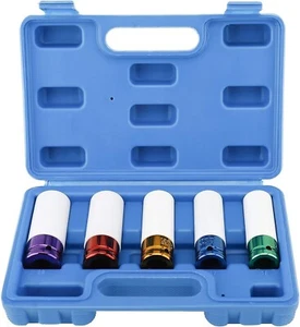 8milelake 5Pcs Lug Nut Socket Set 1/2" Thin Wall Impact Sockets Wheel Protector - Picture 1 of 9