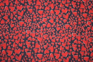 Valentines Day Fabric By Yard Red Heart & Black Crisp Vintage 2000 Cotton Fabric - Picture 1 of 8