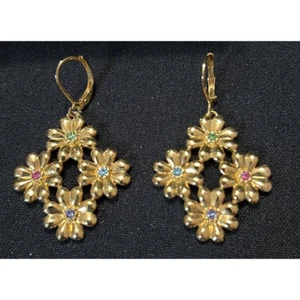 Pendientes colgantes de gota Joan Rivers tonos dorados flores diamantes de imitación multicolores - Imagen 1 de 5