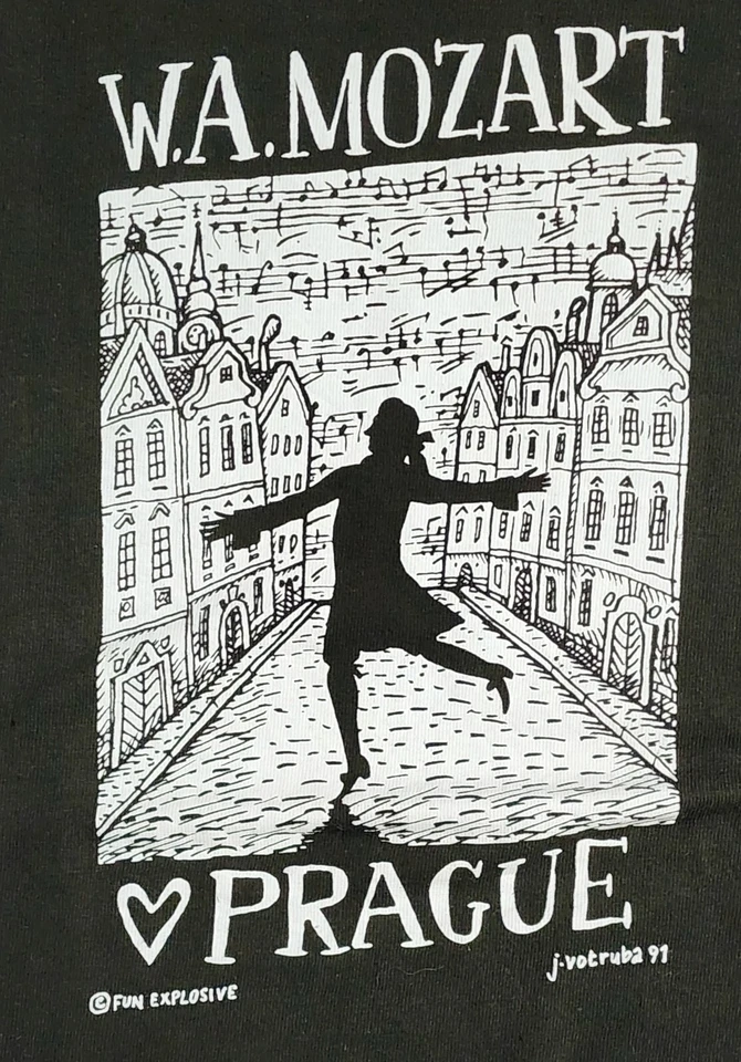 De colección W.A. Camiseta Mozart Praga Talla Grande Arte Praha Hecha a Mano 1991 Foto 1 de 4