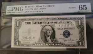 1935 D $1 SILVER CERTIFICATE NOTE FR.1613N PMG GEM 65  - Picture 1 of 10