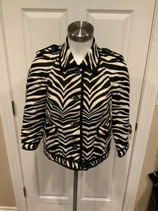 J. Crew Collection Black & White Zebra Striped Button-Up Jacket, Size 2 - Picture 1 of 7