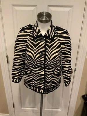 J. Crew Collection Black & White Zebra Striped Button-Up Jacket, Size 2 - Image 1 of 4