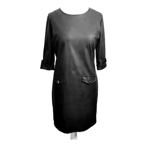 Black Faux Leather Sheath Dress Size Large Buttons Zip V&L Made in Italy - Picture 1 of 17