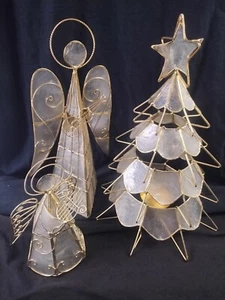 Capiz Shell Christmas Tea Light Candle Holders Angels Christmas Tree Star Metal - Picture 1 of 9
