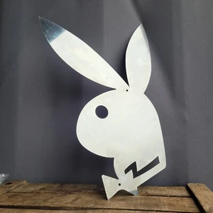 Large Metal Silver Playboy Bunny Wall Logo Plaque 90s Decor - Picture 1 of 13