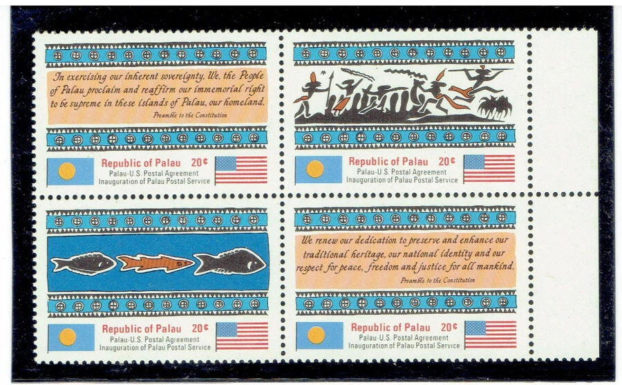 PALAU 1983 Inauguration of Postal Service (Block of 4) CV $2.75 - Image 1 of 1