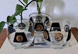 CERA Style 22KT Gold Black Coins ROLY POLY GLASSES 1960s Set of 3 Barware MCM - Picture 1 of 6