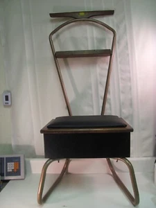 Vintage MCM Mid Century Modern Valet Butler's Chair Wood & Metal Shoe Shine Box - Picture 1 of 12
