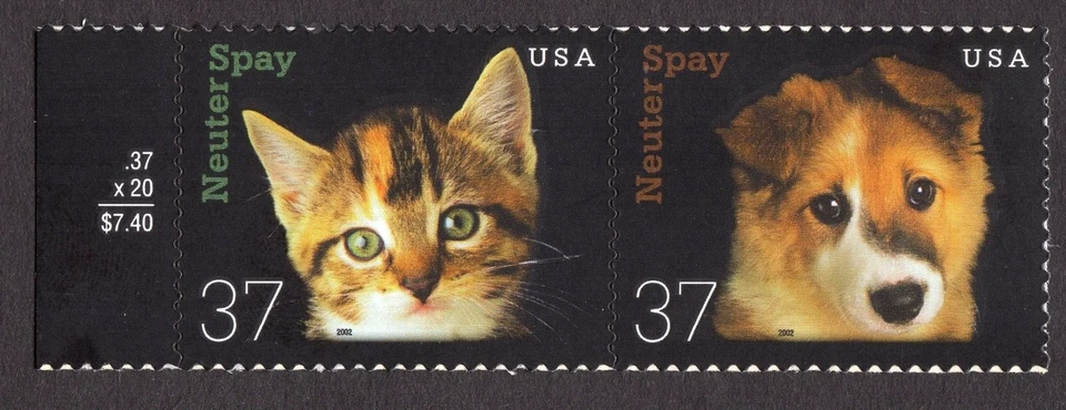 Scott #3671a (3670-71) Spay & Neuter Pets Pair of Stamps - MNH w/Price Selvage - Image 1 of 1