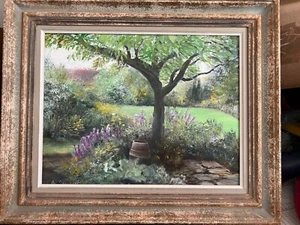 Artist A. Saraeant Oil on Canvas Framed Painting  Foxgloves under the apple tree - Picture 1 of 4