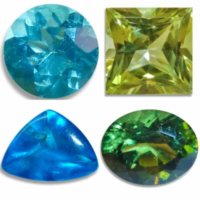 Apatita natural azul neón, amarillo redondo, ovalado, esmeralda, gemas sueltas cuadradas corte fino AA Foto 1 de 3