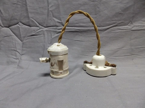 Vtg Industrial White Porcelain Pendant Light Old 445-18P Cover