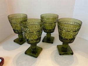 Vintage Indiana Glass Colony Park Lane Avocado Green Water Goblets 4.5” Footed - Picture 1 of 4
