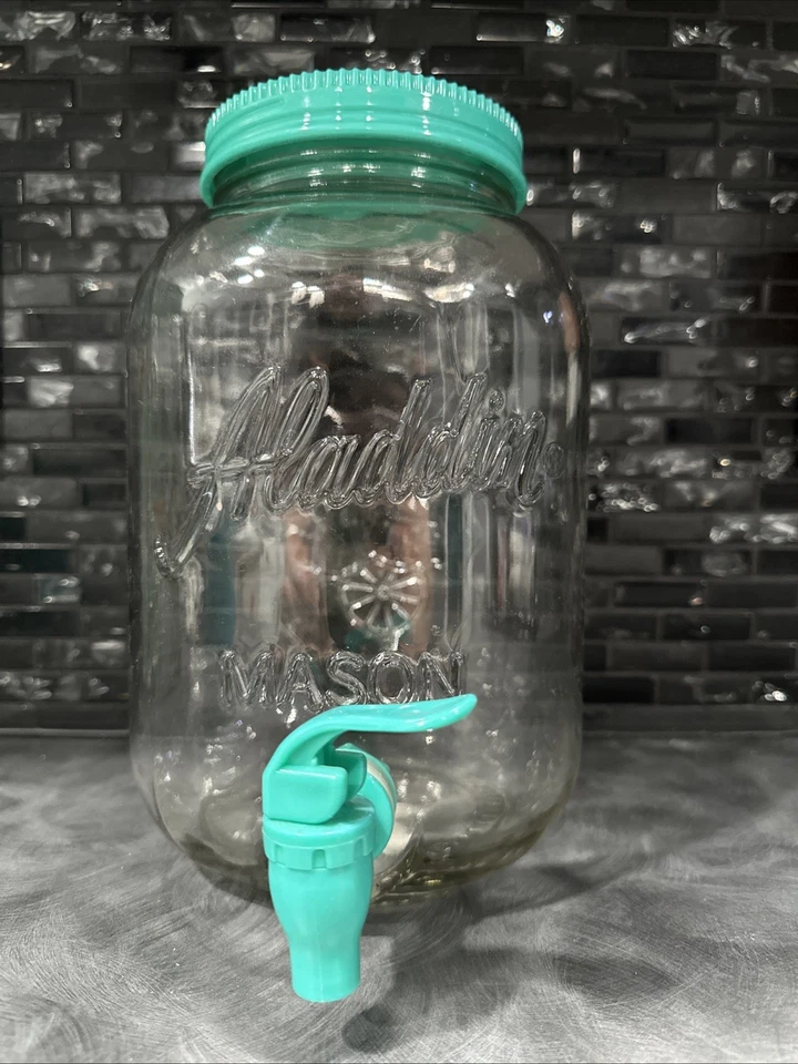 Aladdin Mason 1 galón sol té limonada dispensador tarro de vidrio caño verde azulado Foto 1 de 4