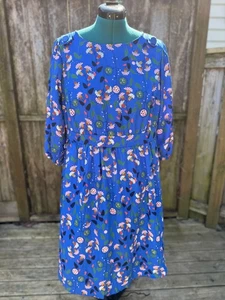 Blue Floral Plus Size 3/4 Sleeve Light + Breezy Dress by Jessy B x Modcloth - Picture 1 of 7