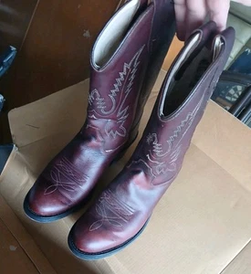Old West Cowboy Western Boots Kids Toddler Youth Size 5 Red Brown Leather - Picture 1 of 11