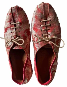 Karyoka Red & Gold Metallic Camouflage Leather Lace-up Loafer 37 Turkish Comfort - Picture 1 of 10