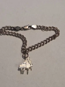 Vintage .925 Sterlingsilber Italien 7" Bettelarmband mit Klavier Charm - 7,2 g - Bild 1 von 4