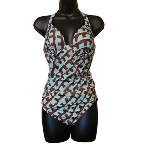 Victorias Secret Tankini Set Top 34C & Bottom Large Aqua Brown - Picture 1 of 22