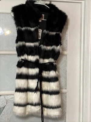 Chaleco de Piel Sintética Blanco Negro Vintage Forever 21 Cinturón Mediano NWT Foto 1 de 4