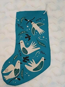 Seasalt Weihnachtsstrumpf 100 % Jute blau & weiß Taube Design 17 Zoll lang - Bild 1 von 8