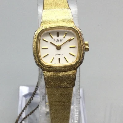 Vintage Pulsar Ladies Watch Gold Tone 18mm Stainless X420-6630 New Battery 6.25" - Image 1 of 4