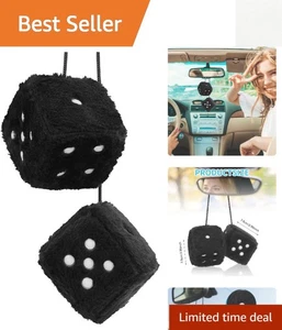 "Par de dados difusos negros retro de 2,75"" para espejo de coche - elegante adorno colgante" - Imagen 1 de 10