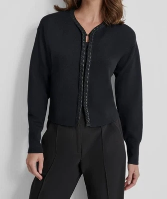 Cárdigan suéter de manga larga con ribete en contraste negro talla M Dkny para mujer Foto 1 de 3