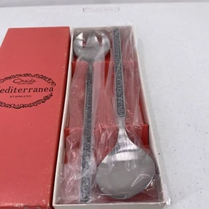 Oneida Custom Mediterranea Stainless Fork Spoon Salad Set MCM Oversized Vintage - Picture 1 of 11