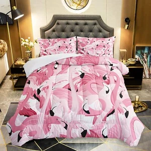 FLAMINGO COMFORTER SET FOR GIRLS KIDS TROPICAL FLAMINGO PATTERN BEDDING SET FULL - Picture 1 of 7