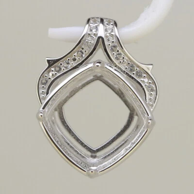 Sterling Silver Semi Mount Pendant Setting Cushion Cu 12x12mm - Image 1 of 2