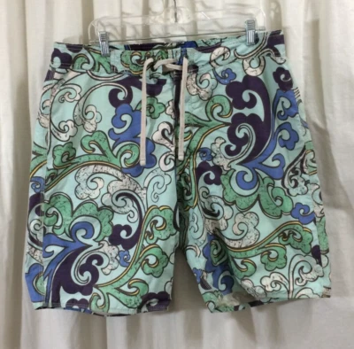 Bermuda de tabuleiro masculina Old Navy estampa azul brilhante baús mistura de algodão cordão G - Imagem 1 de 4